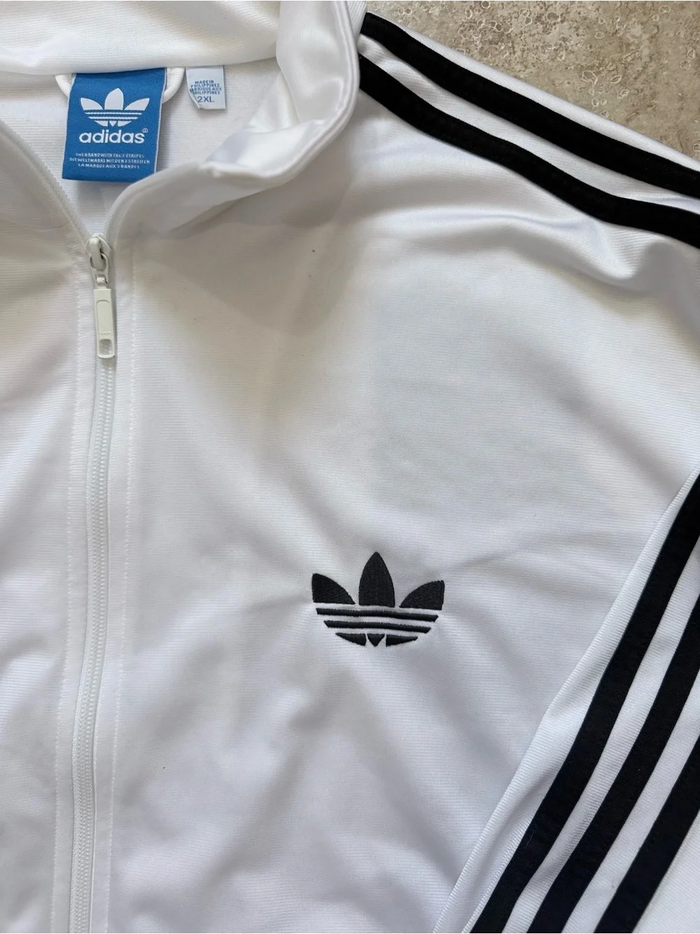 adidas White Track Jacket with Black Three-Stripe Detail
